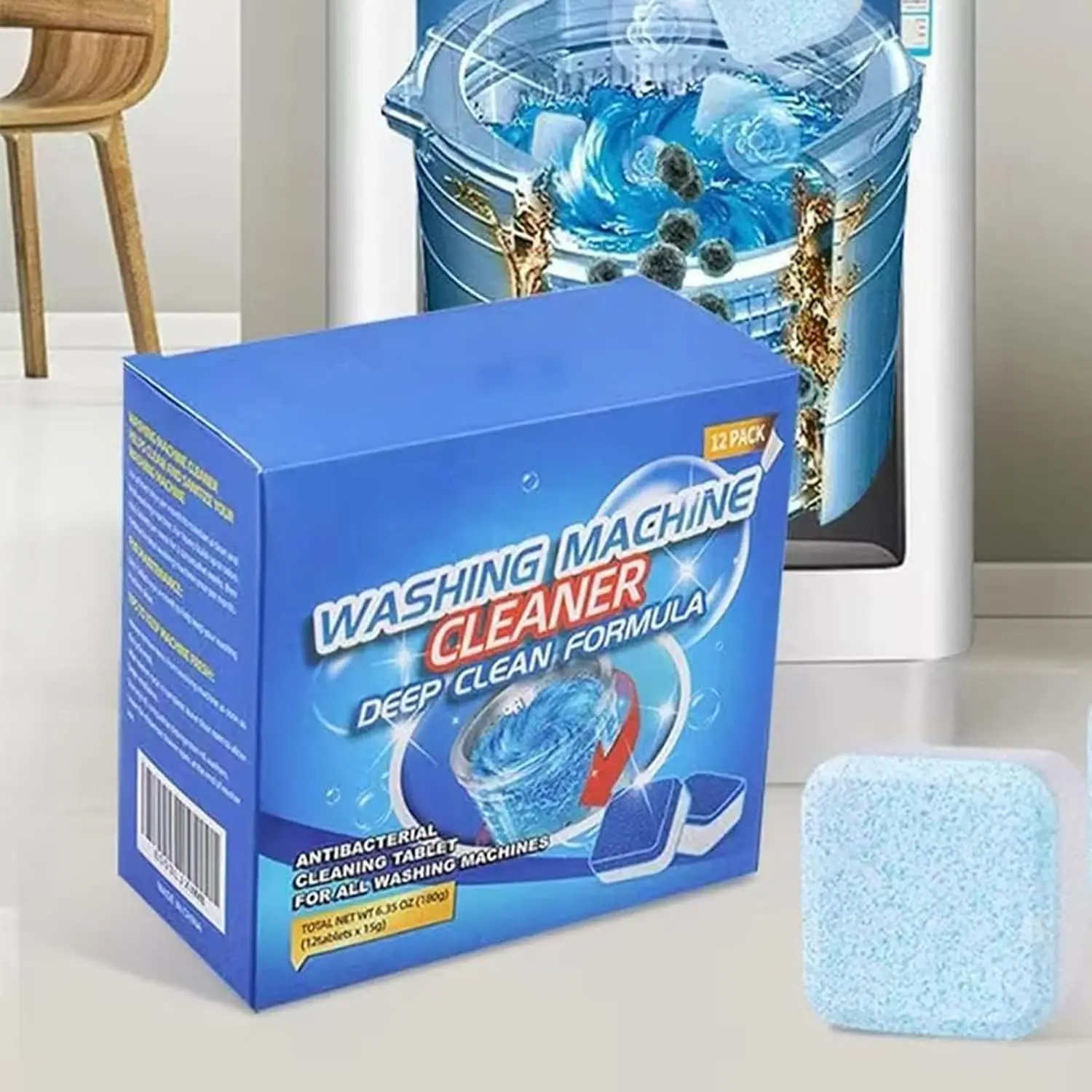 Twelve washing machine cleaner tablets keep your HE or standard top and front load washer fresh and clean, eliminating odors and buildup.