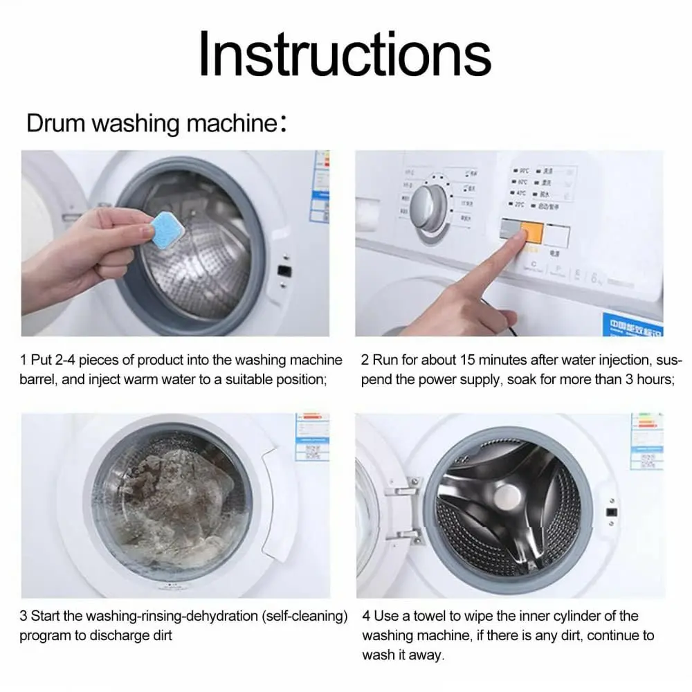 Twelve washing machine cleaner tablets keep your HE or standard top and front load washer fresh and clean, eliminating odors and buildup.