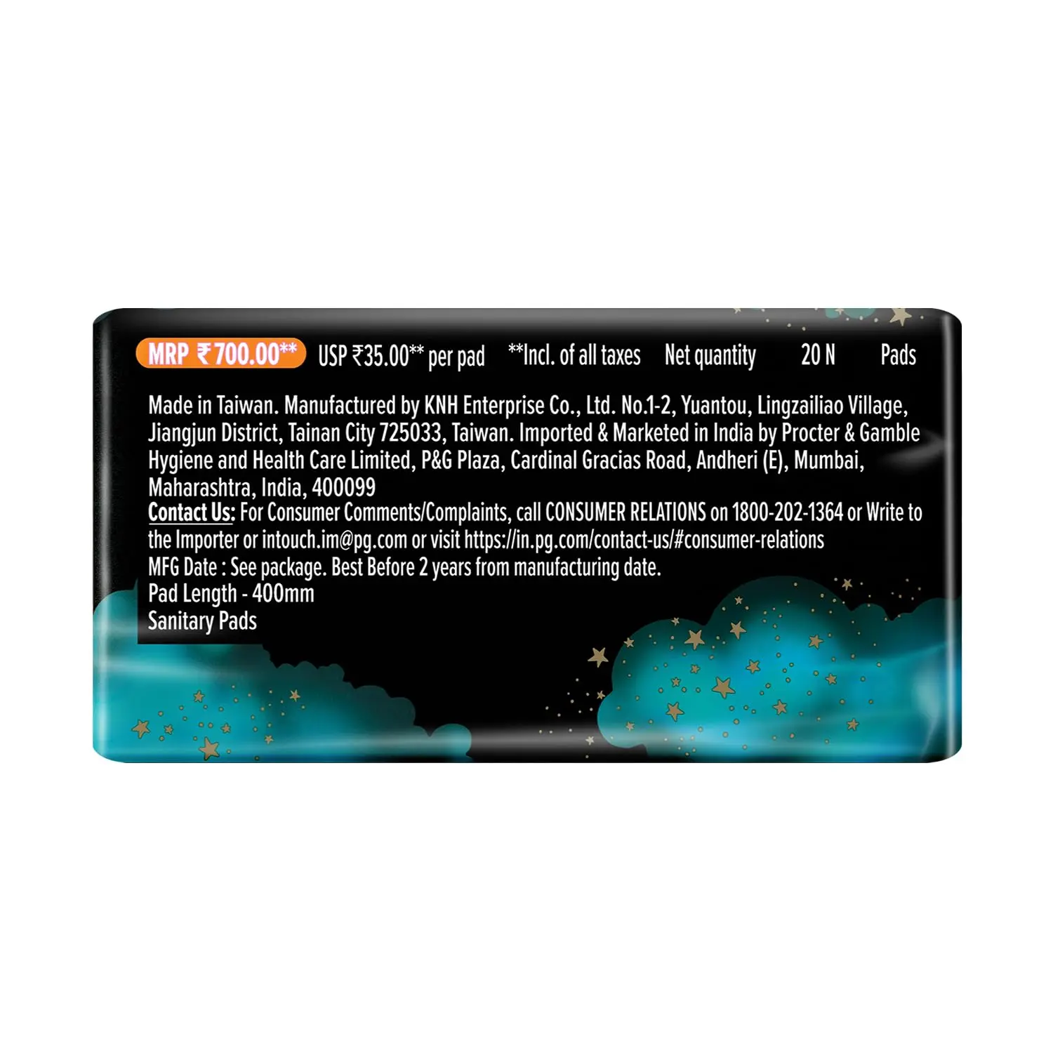 Whisper Ultra Nights XXXL sanitary pads offer nearly 75% longer and wider back coverage with 5X absorbency for heavy overnight flow and protection against back leakage.