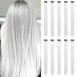 Ten white clip-in hair extensions, each 22 inches long, provide a fun and easy way to add a pop of color to your hair for parties, cosplay, or everyday style.