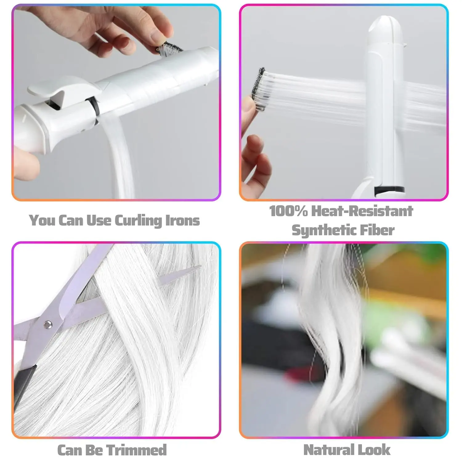 Ten white clip-in hair extensions, each 22 inches long, provide a fun and easy way to add a pop of color to your hair for parties, cosplay, or everyday style.