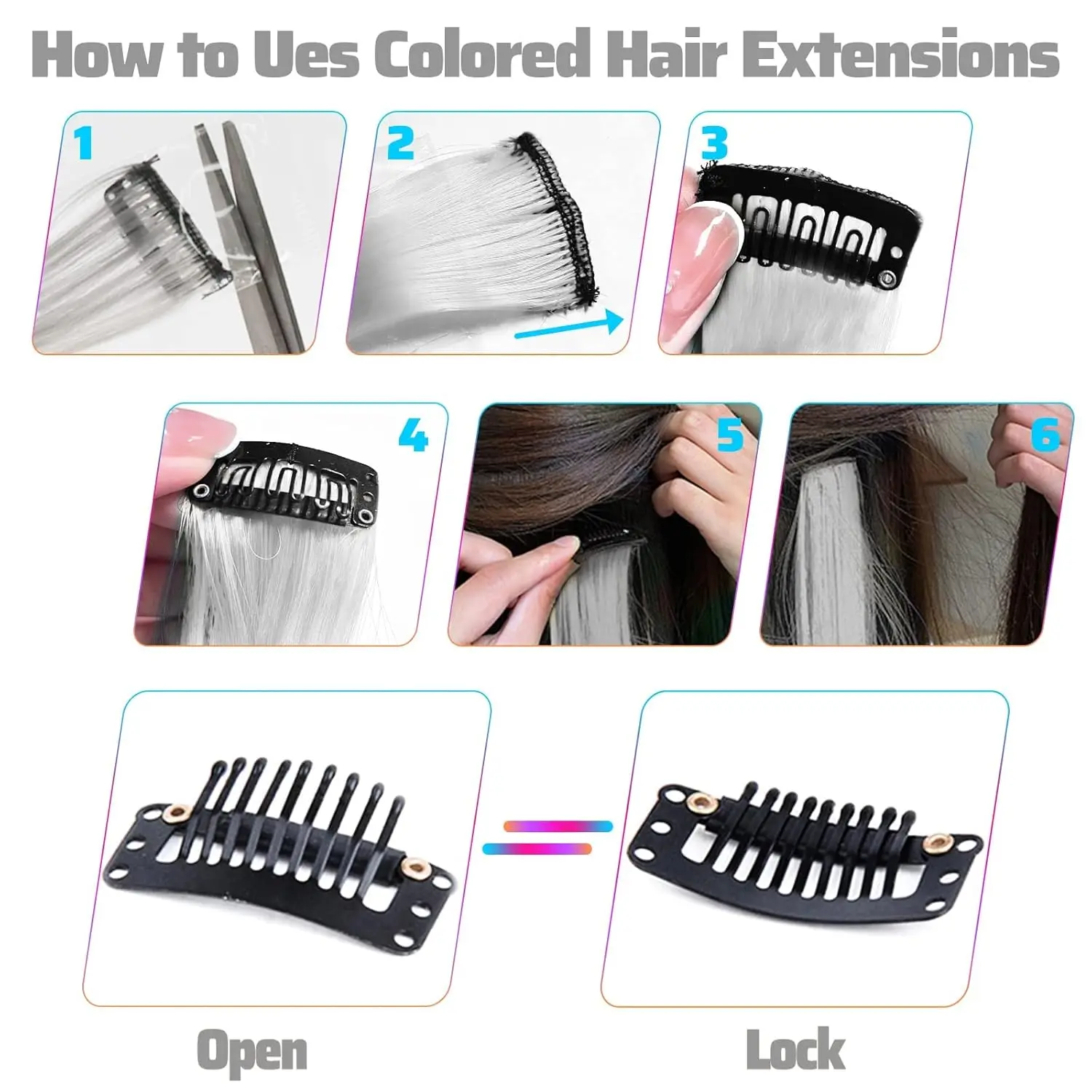 Ten white clip-in hair extensions, each 22 inches long, provide a fun and easy way to add a pop of color to your hair for parties, cosplay, or everyday style.