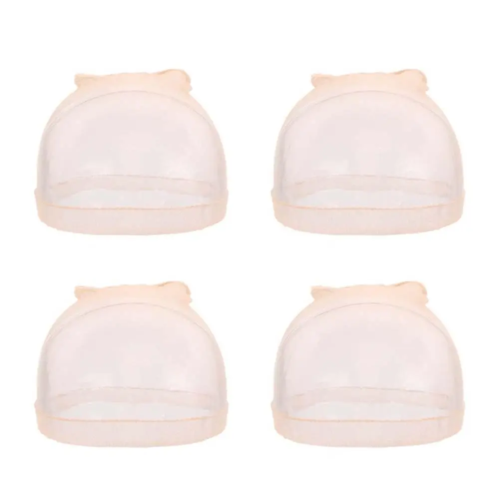 This image shows a 4-pack of nude stocking wig caps, designed for securing hair under wigs and matching all skin tones with their transparent nylon material and comfortable elastic band.