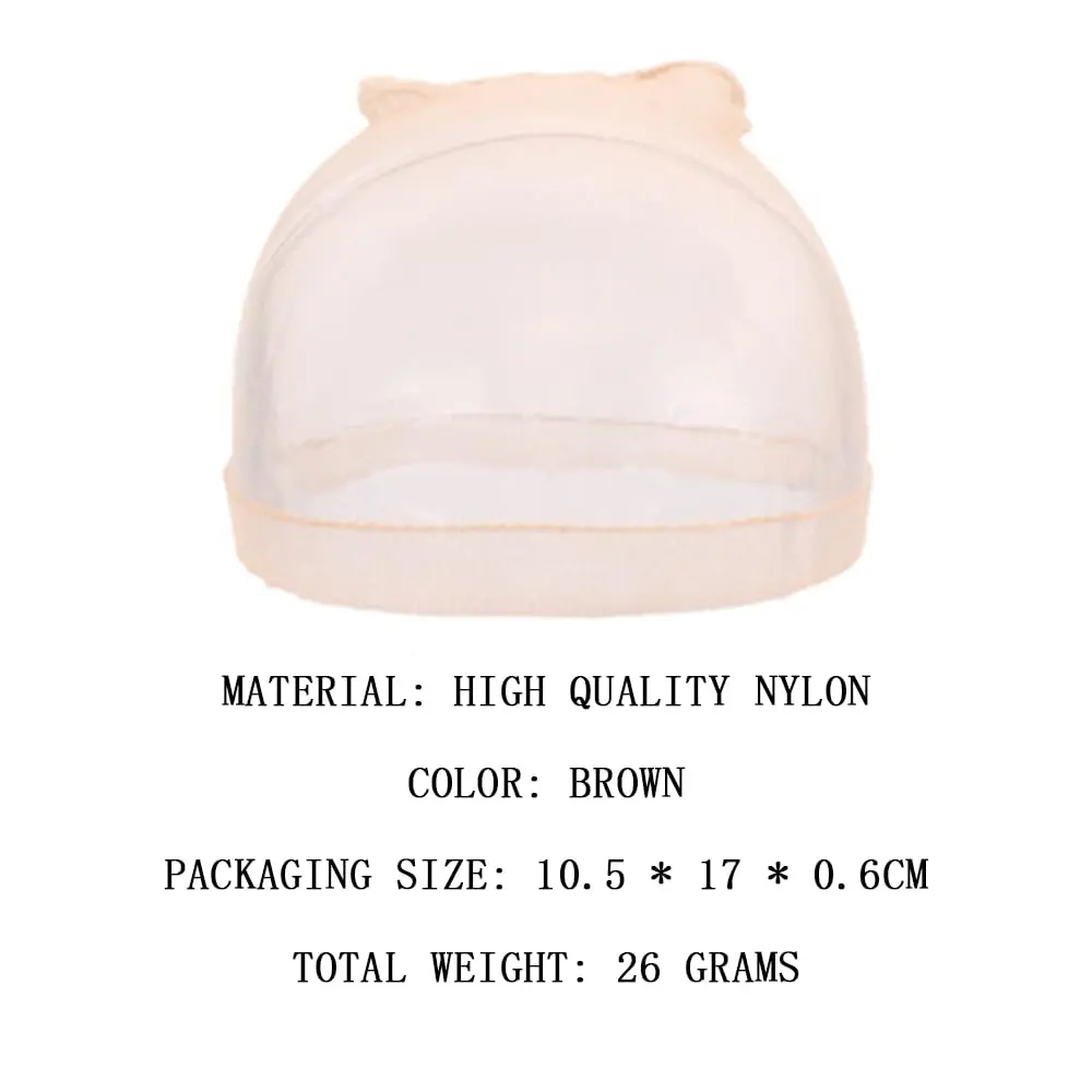 This image shows a 4-pack of nude stocking wig caps, designed for securing hair under wigs and matching all skin tones with their transparent nylon material and comfortable elastic band.