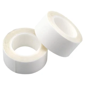 Two rolls of white, hypoallergenic, double-sided wig tape, ideal for securing wigs, hair extensions, and toupees with a strong, comfortable hold.