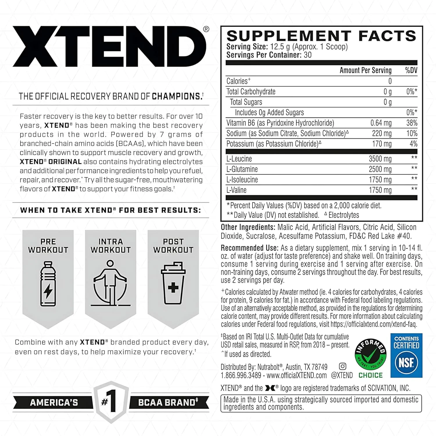 XTEND BCAA Blue Raspberry - Muscle Recovery Drink - Image 4