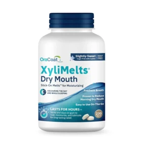 OraCoat XyliMelts adhering discs provide long-lasting dry mouth relief with a slightly sweet xylitol flavor that stimulates saliva flow and freshens breath, thanks to its non-acidic, slow-release formula for day or night use.