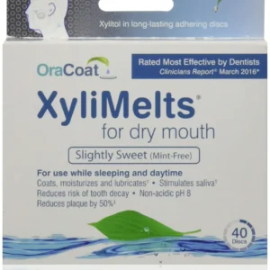 Oracoat Xylimelts adhering discs provide long-lasting dry mouth relief, moisturize, freshen breath, and help reduce the risk of tooth decay.