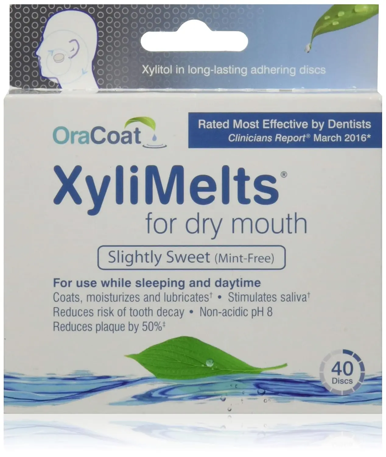 Oracoat Xylimelts adhering discs provide long-lasting dry mouth relief, moisturize, freshen breath, and help reduce the risk of tooth decay.