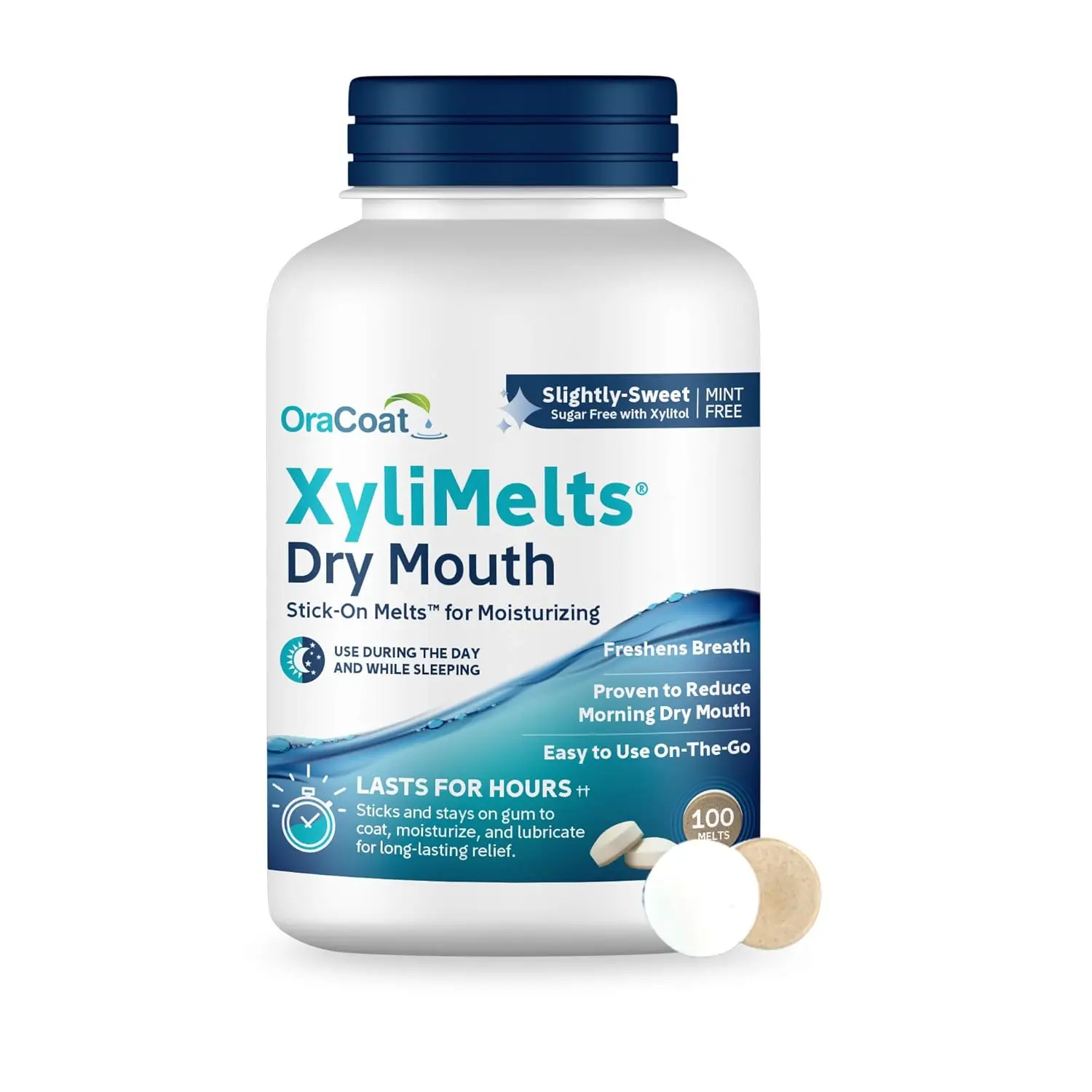 Oracoat XyliMelts adhering discs provide slightly sweet dry mouth relief, packed with goodness and formulated with care using hygienic packaging.