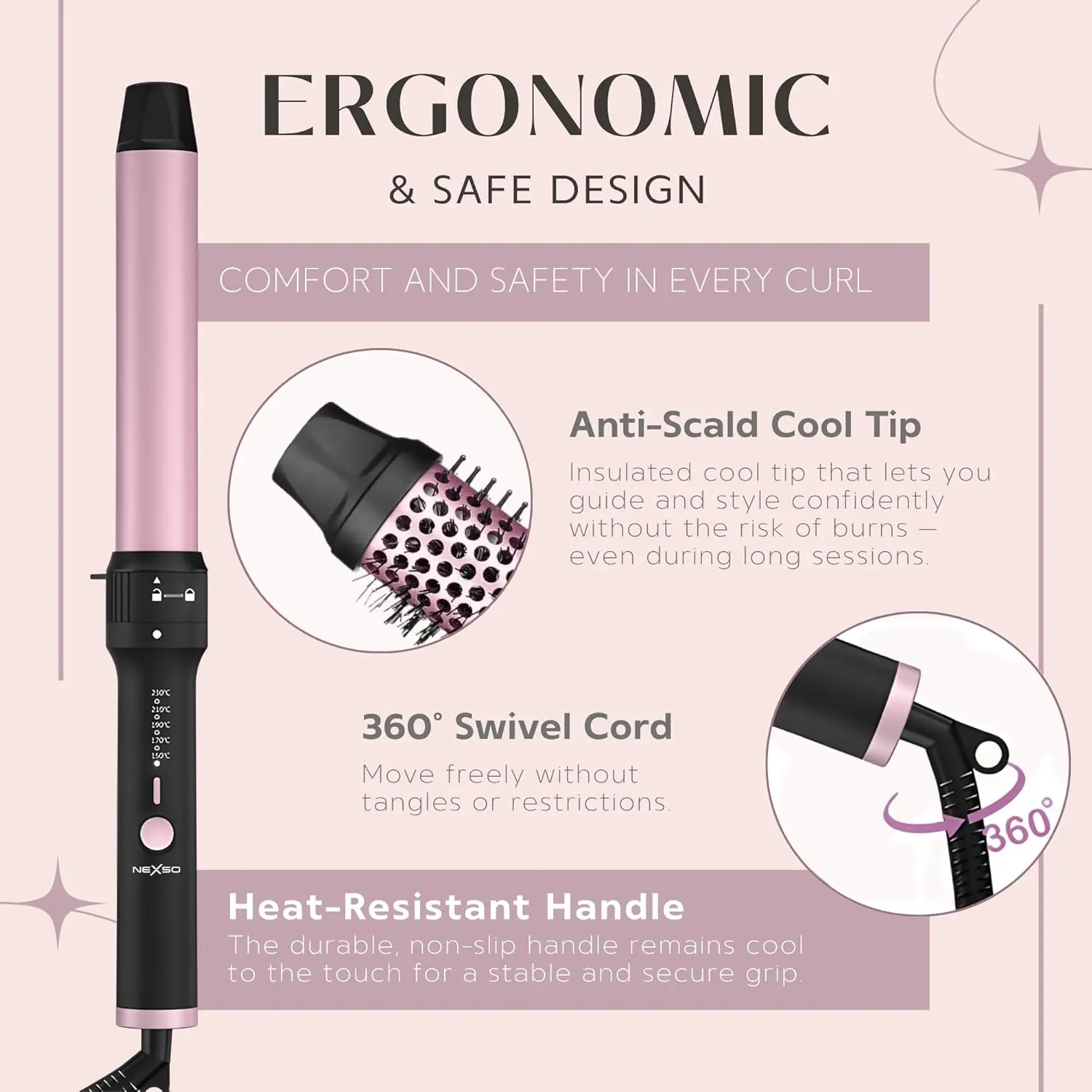 This 5-in-1 hair styler set includes a ceramic curling wand, round brush, and triple barrel waver, offering adjustable heat settings and dual voltage for versatile styling at home or while traveling.