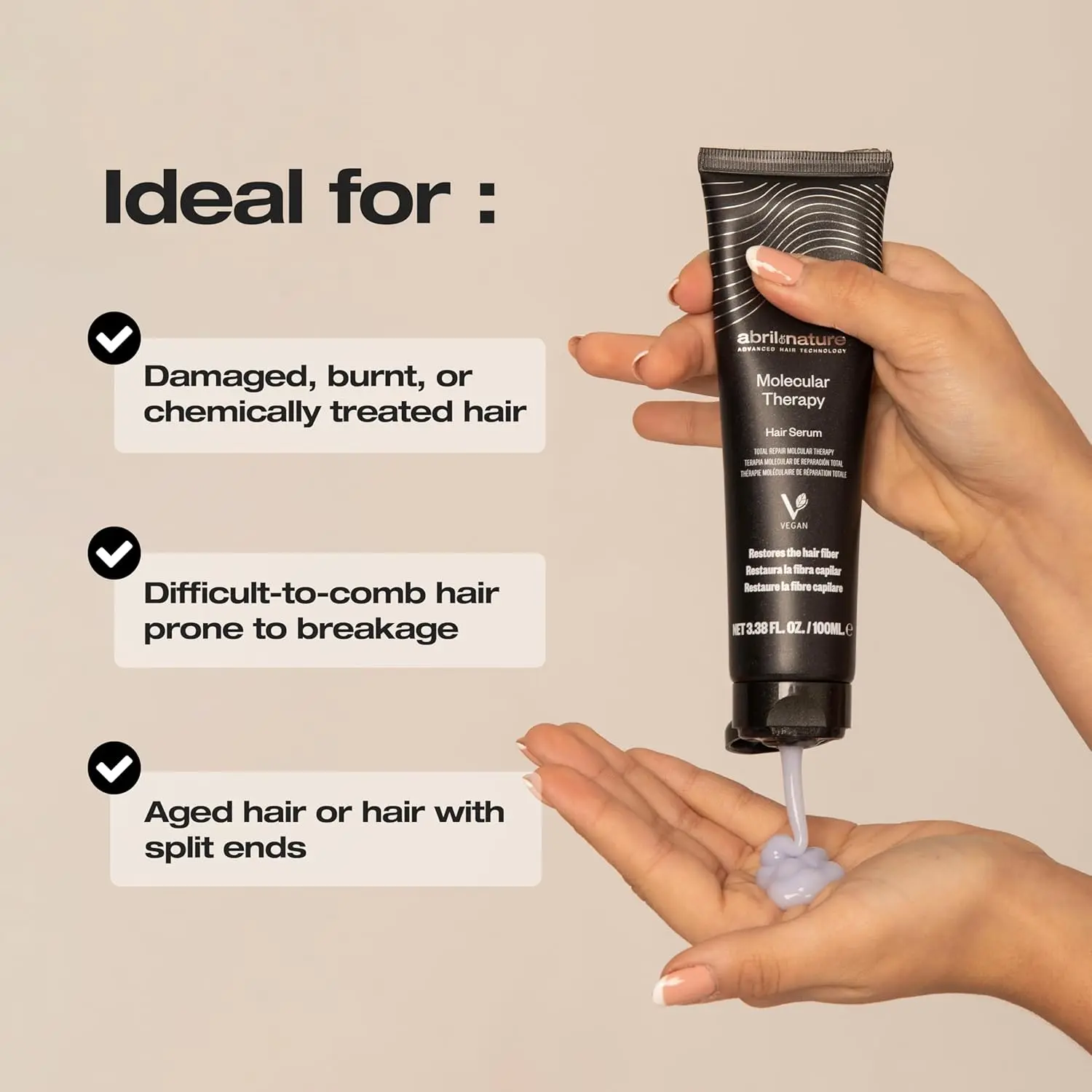 abril et nature professional hair care kit with shampoo, mask, and serum restores and repairs damaged hair, leaving it stronger, softer, and healthier.