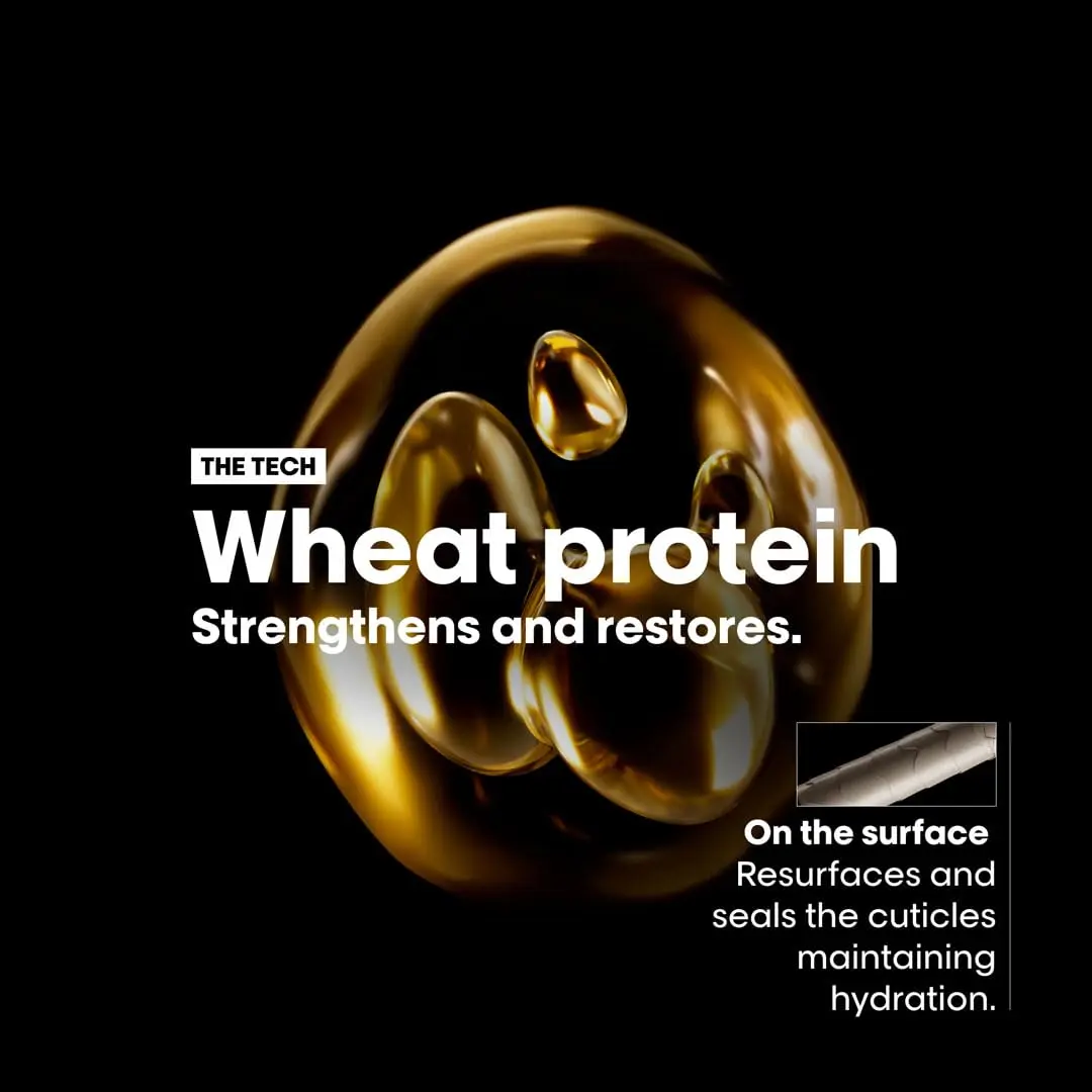 L'Oréal Absolut Repair leave-in treatment with protein and gold quinoa nourishes, resurfaces, and adds shine to dry, damaged hair while providing lightweight detangling and heat protection.