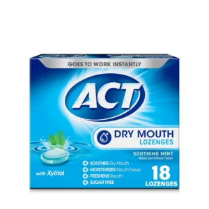 Six packs of ACT Dry Mouth Lozenges with Xylitol in Soothing Mint flavor provide relief for dry mouth symptoms.