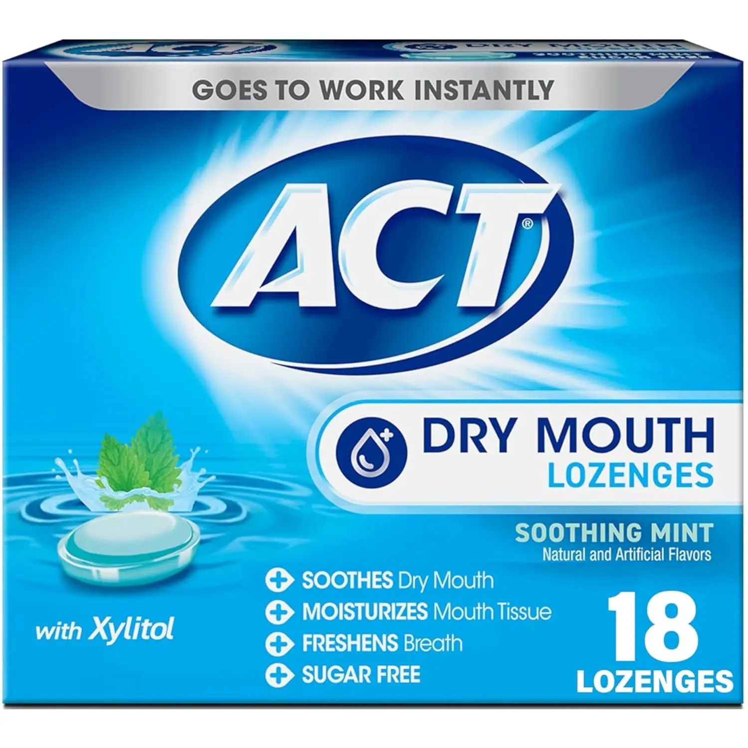 Four packs of Chattem ACT Dry Mouth Soothing Mint Lozenges to soothe dry mouth, moisturize mouth tissue, and freshen breath.