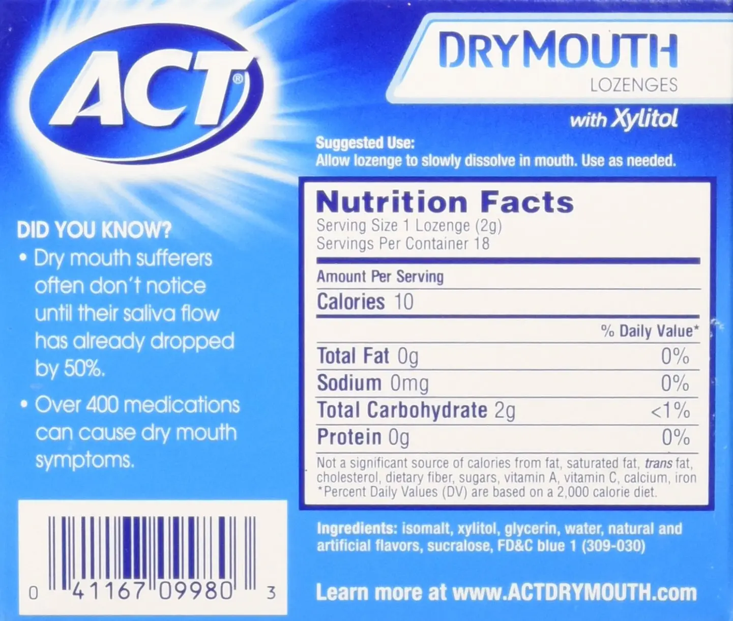 This is a pack of three boxes of ACT Dry Mouth Soothing Mint Lozenges, each box containing 18 lozenges, to help relieve dry mouth symptoms.