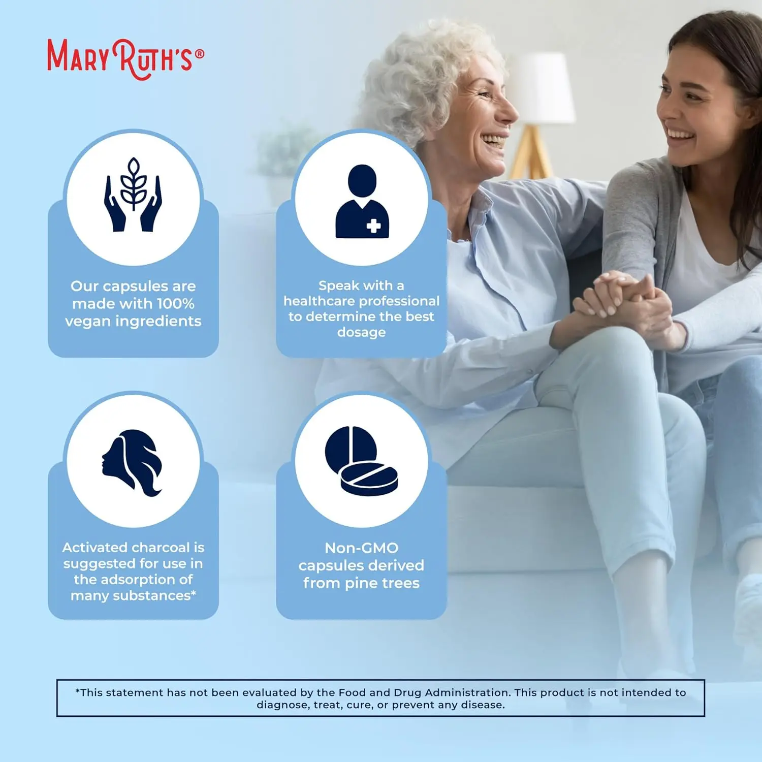 Bottle of activated charcoal capsules made from coconut shells, a vegan and non-GMO supplement to alleviate gas and bloating.