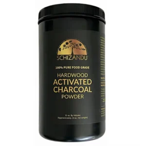 Schizandu Organics activated hardwood charcoal powder for teeth whitening, skin health, body detoxification, and overall wellness.