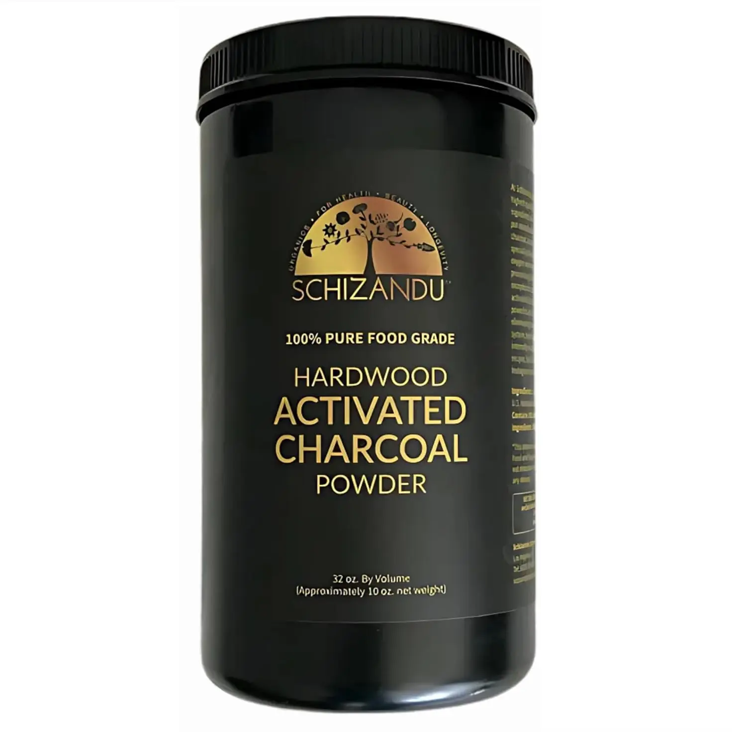 Schizandu Organics activated hardwood charcoal powder for teeth whitening, skin health, body detoxification, and overall wellness.