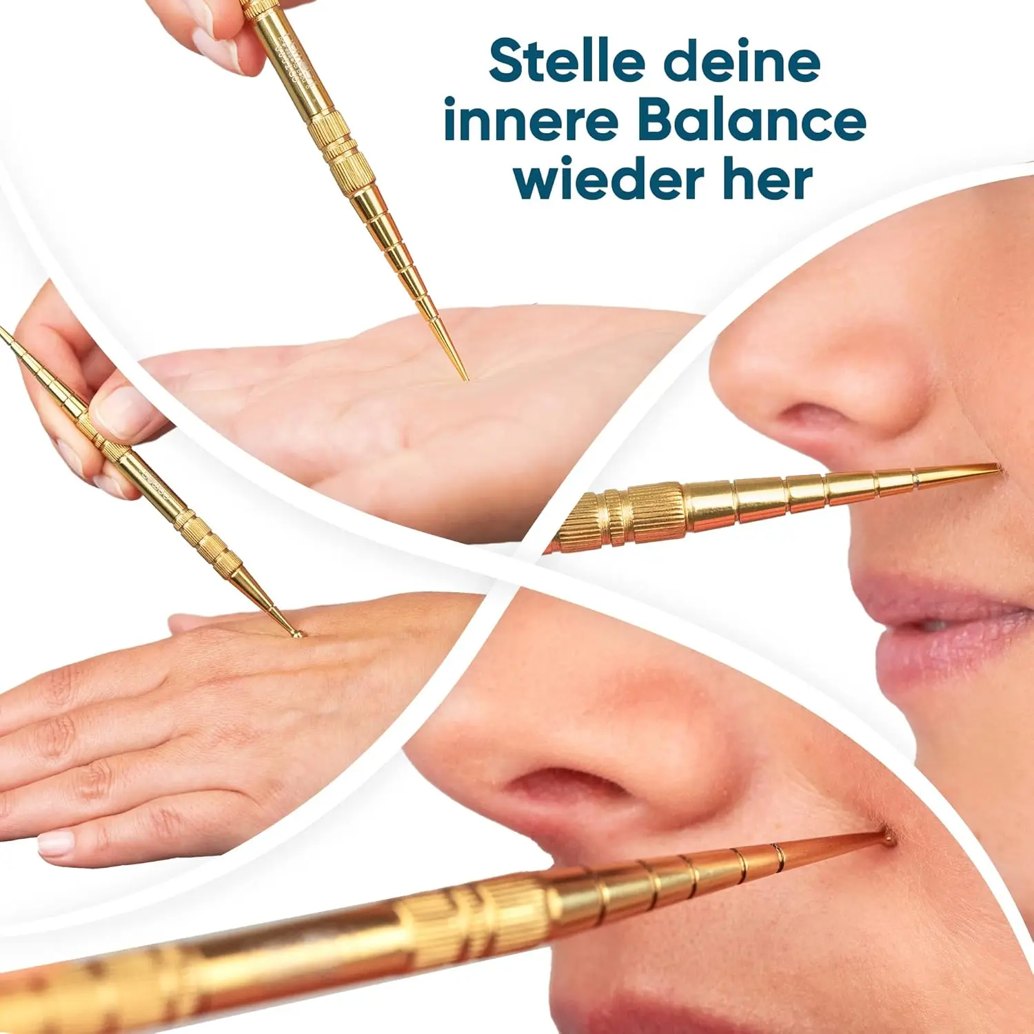 This gold-plated stainless steel acupressure pen with two ball sizes is perfect for scar treatment, tension, and adhesion relief with secure grip.