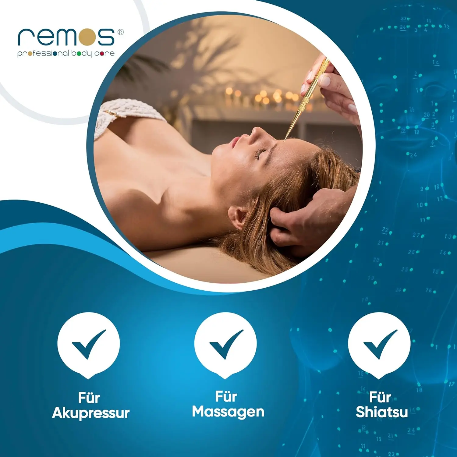 This gold-plated stainless steel acupressure pen with two ball sizes is perfect for scar treatment, tension, and adhesion relief with secure grip.