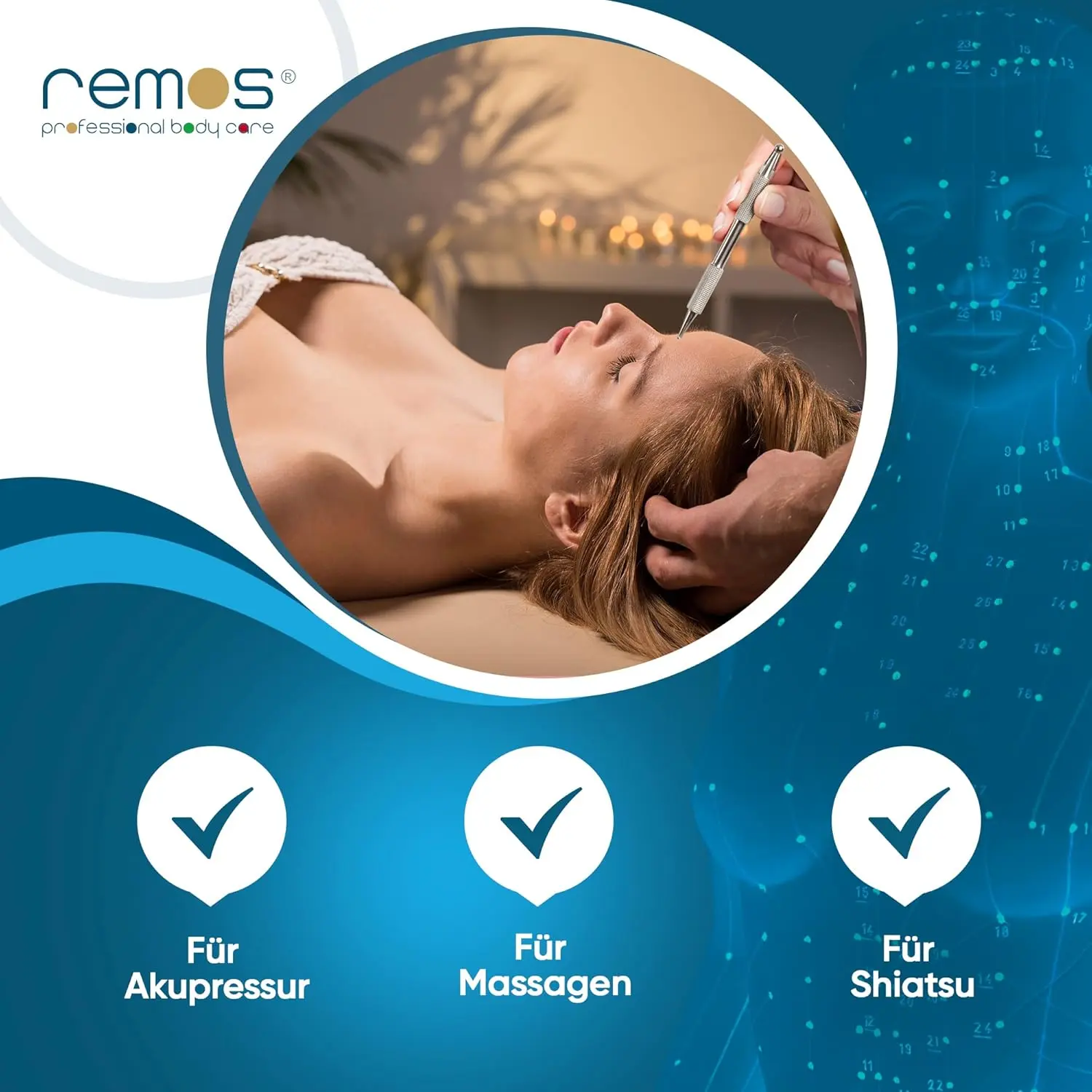 This stainless steel acupressure pen features two ball sizes for targeted scar and adhesion treatment, and its grooved handle ensures a secure grip.