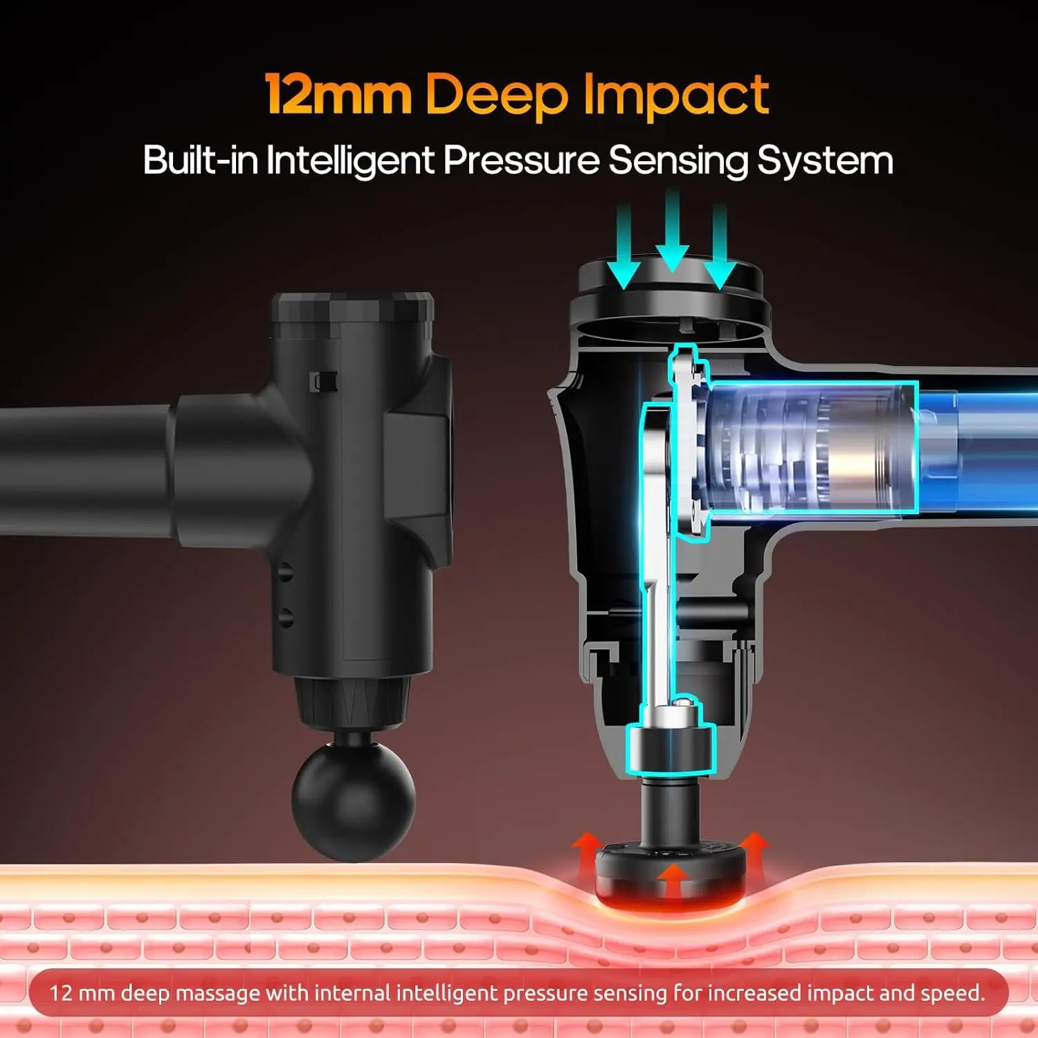 Black AERLANG massage gun with heat function provides deep tissue muscle relief with 20 adjustable speeds for athletes and family.