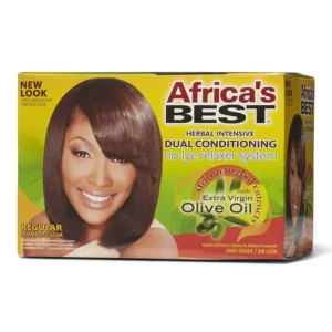 Africa's Best Herbal Intensive Dual Conditioning No-Lye Relaxer System in the regular strength formula for effective hair straightening and conditioning.