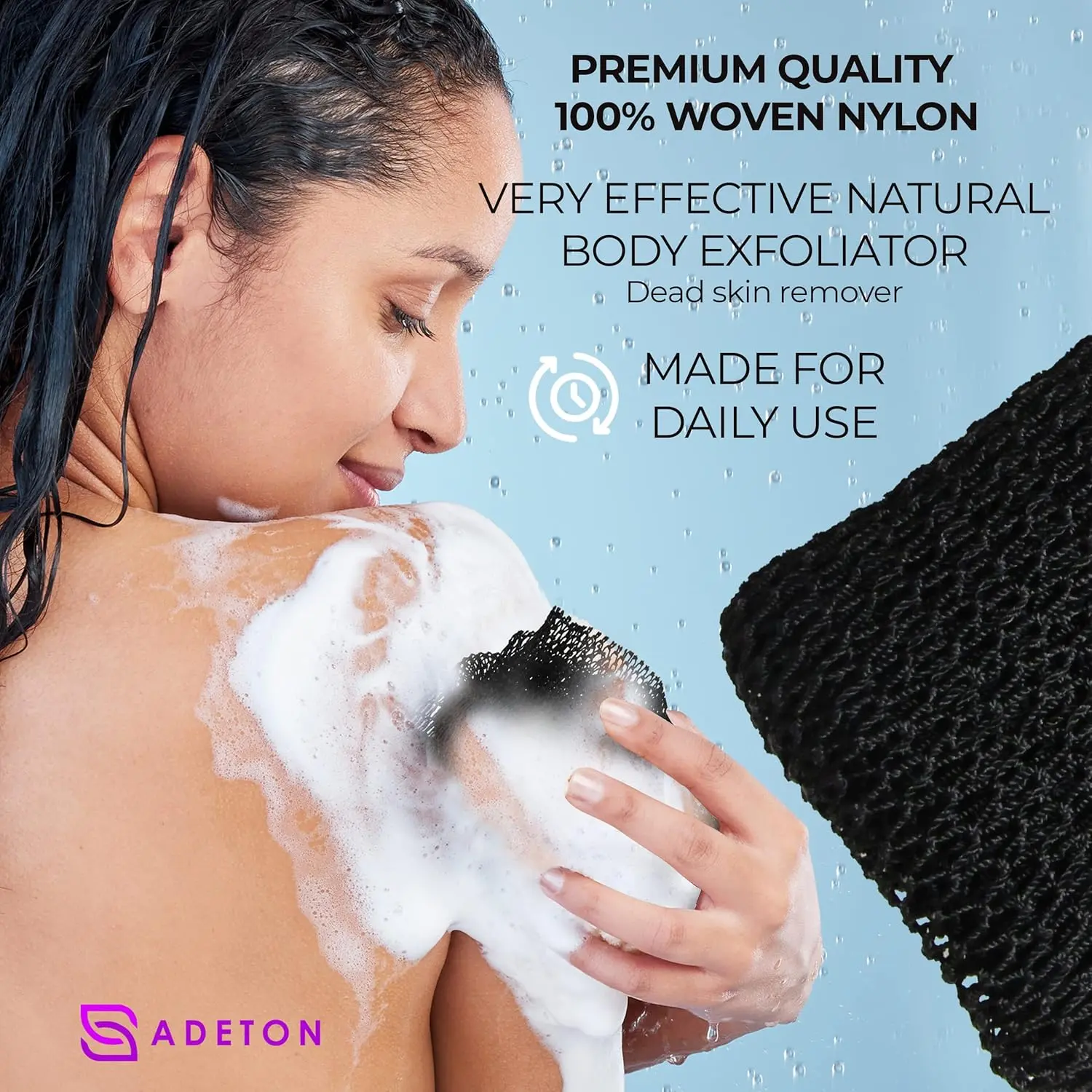 This black African net sponge is a long, exfoliating bath and shower body scrubber that effectively removes dead skin and cleanses hard-to-reach areas like the back.
