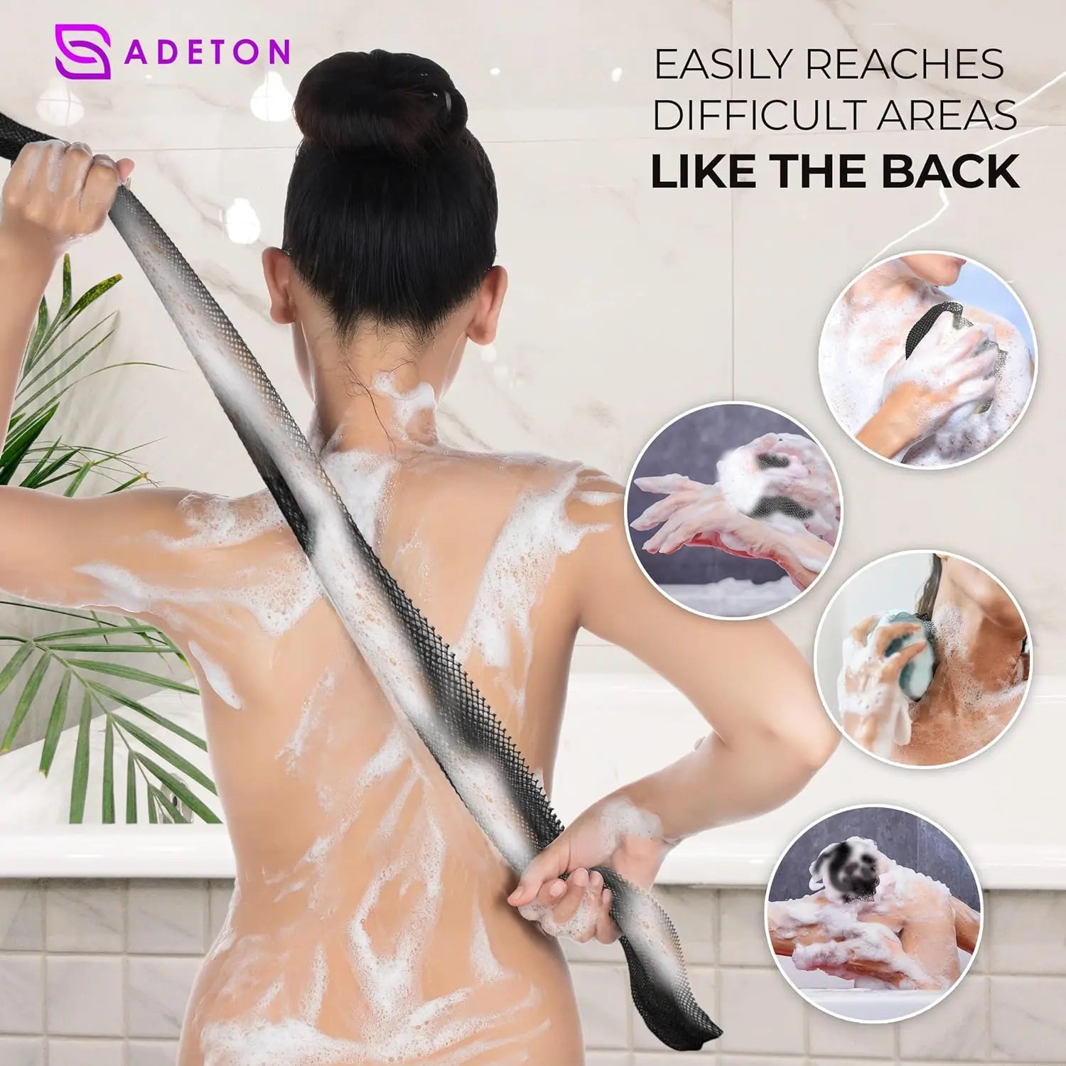 This black African net sponge is a long, exfoliating bath and shower body scrubber that effectively removes dead skin and cleanses hard-to-reach areas like the back.