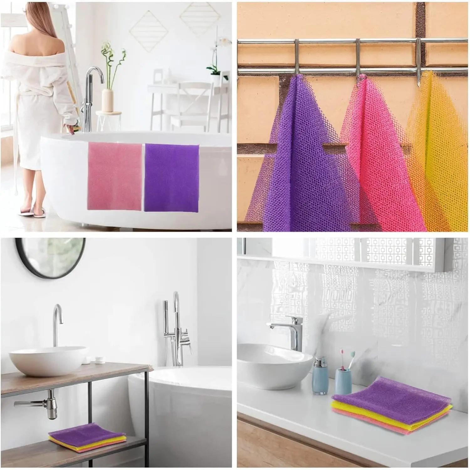 A black African net sponge bath cloth used for exfoliating skin in the shower.