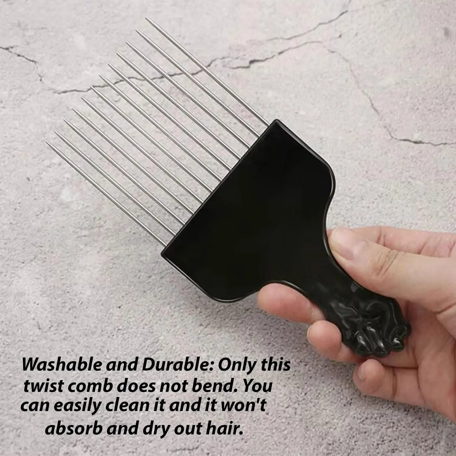 This metal afro pick comb is designed for styling curly hair and creating coils, perfect for achieving your desired Afro hairstyle.