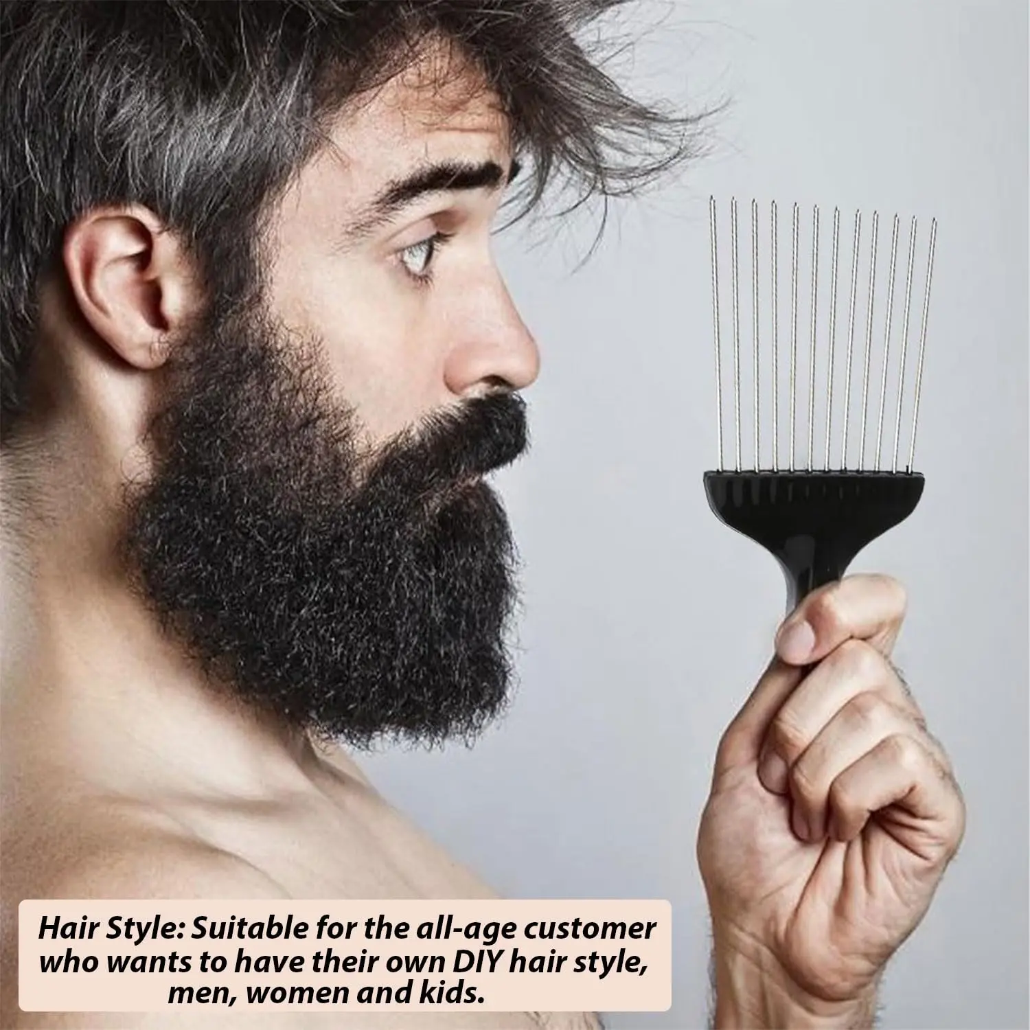 This metal afro pick comb is designed for styling curly hair and creating coils, perfect for achieving your desired Afro hairstyle.