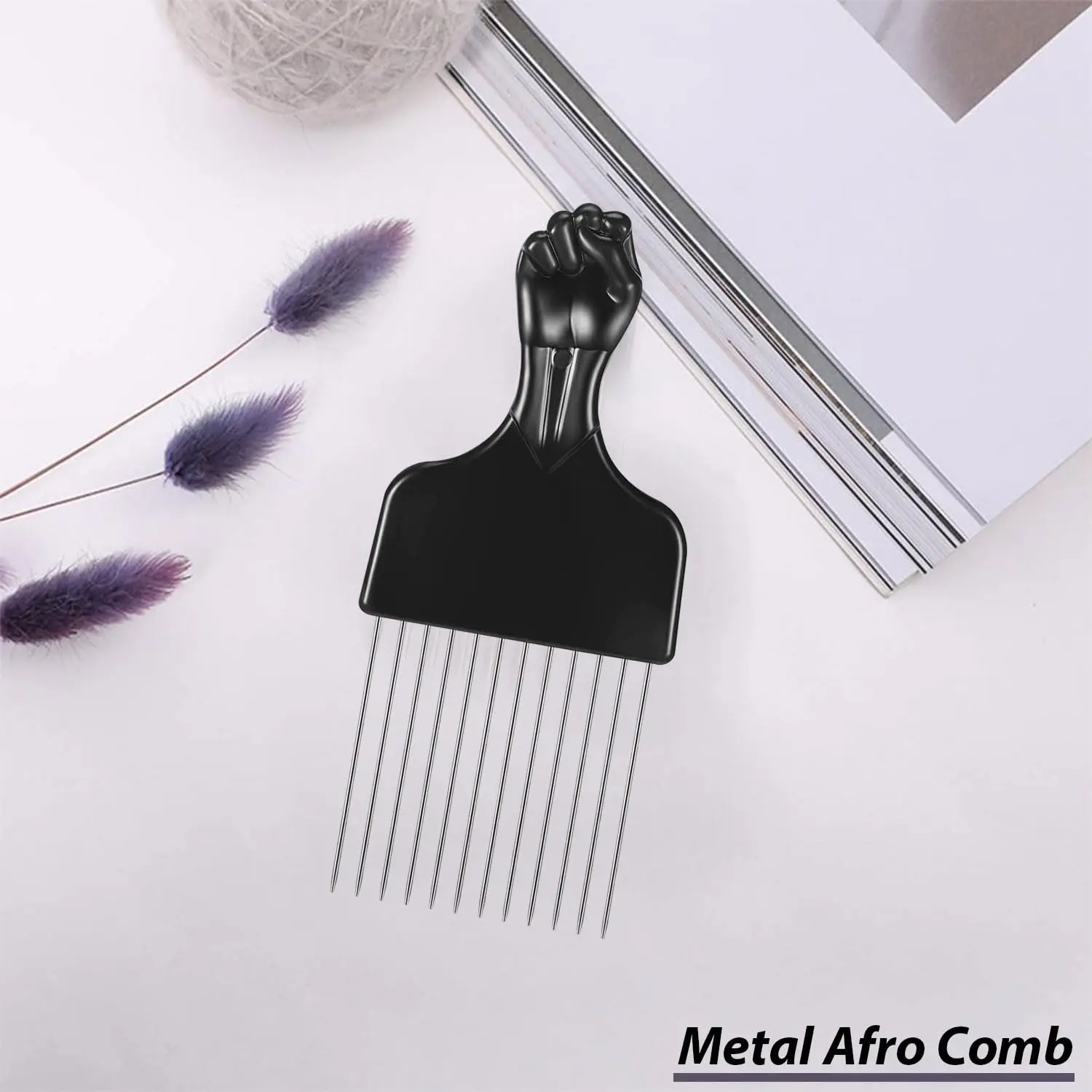 This metal afro pick comb is designed for styling curly hair and creating coils, perfect for achieving your desired Afro hairstyle.