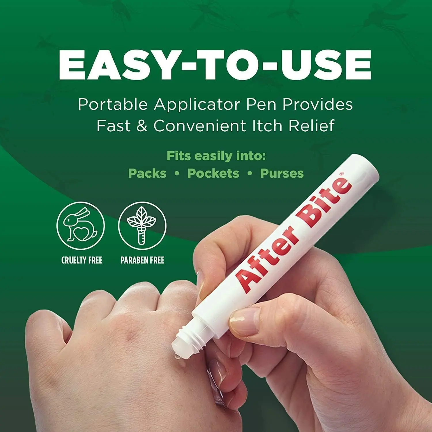 This After Bite Tender Itch Eraser pen provides instant and permanent relief from itching and pain, is pharmacist-preferred, simple to apply, portable, and proudly made in the USA.