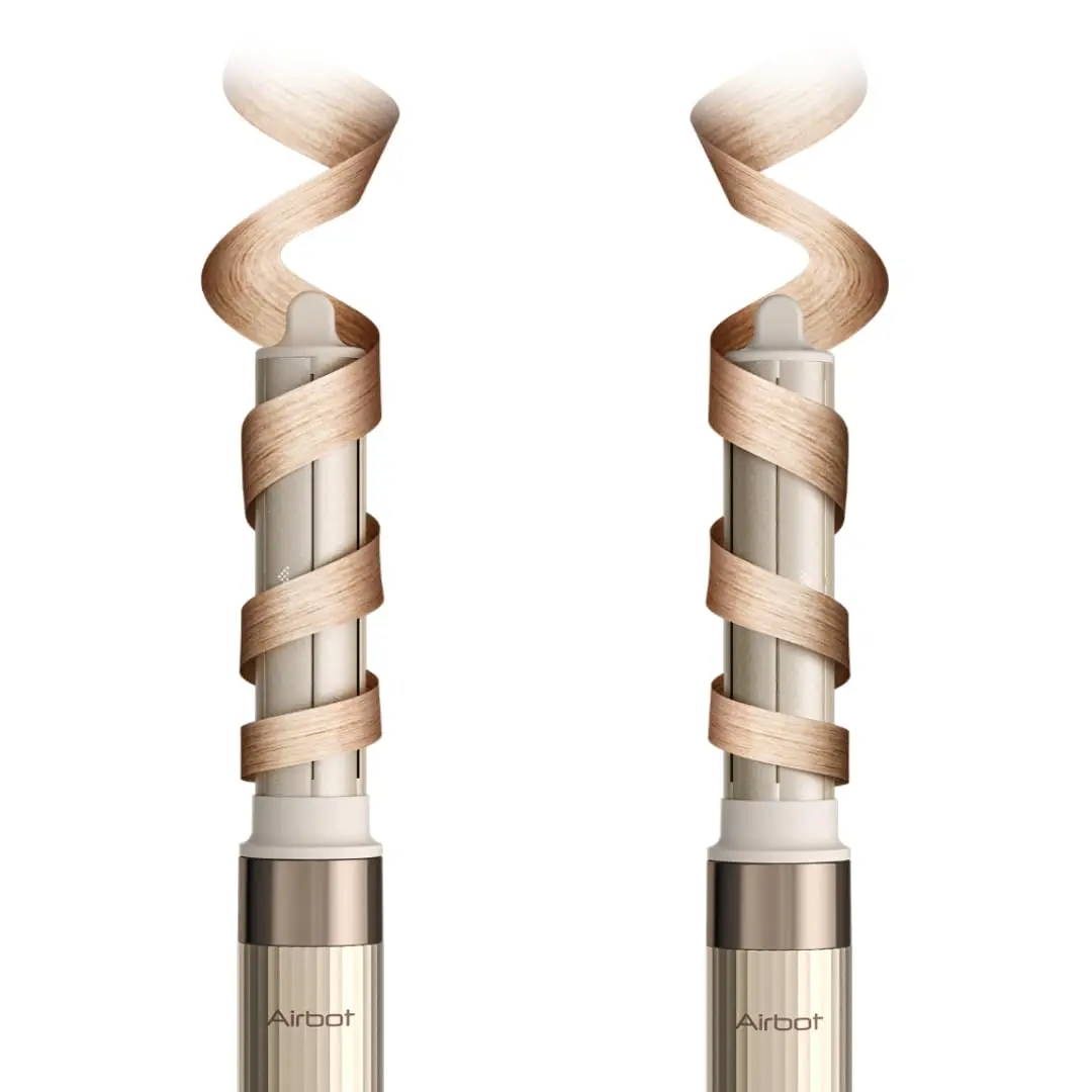 Airbot Hyperstyler gold set for straightening, drying and styling hair, with multiple attachments for creating curls, waves and sleek styles while minimizing frizz and heat damage.