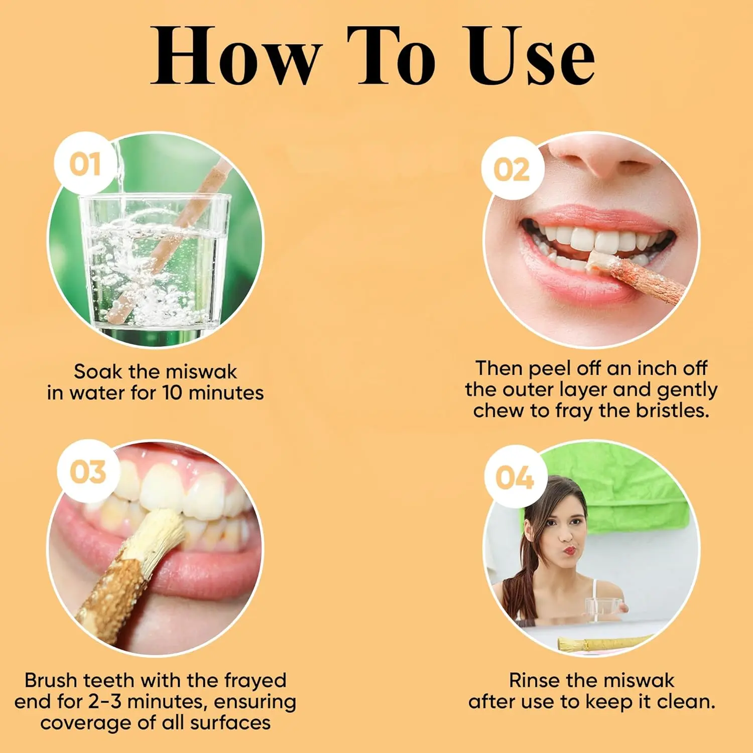 Ten Al Falah miswak sticks, a natural toothbrush alternative, vacuumed and packed for freshness.