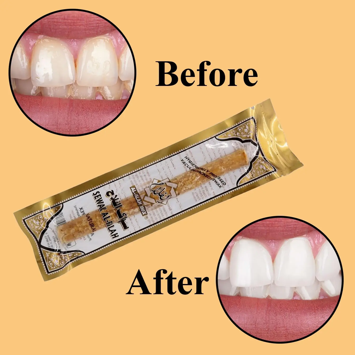 Ten Al Falah miswak sticks, a natural toothbrush alternative, vacuumed and packed for freshness.