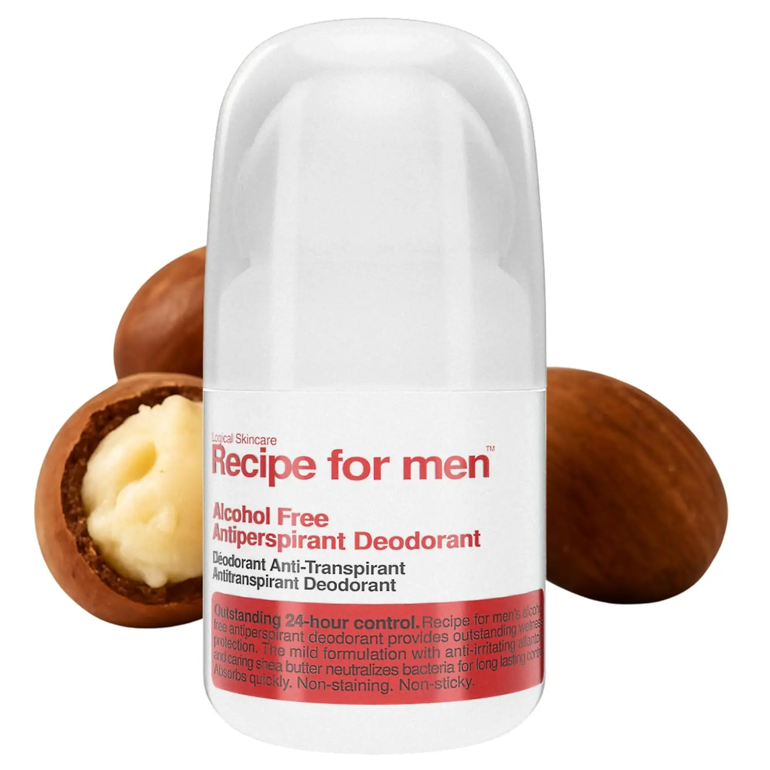 A clear roll-on alcohol-free deodorant for men with sensitive skin, offering long-lasting sweat and odor protection with a vegan, fragrance-free formula made in Sweden.