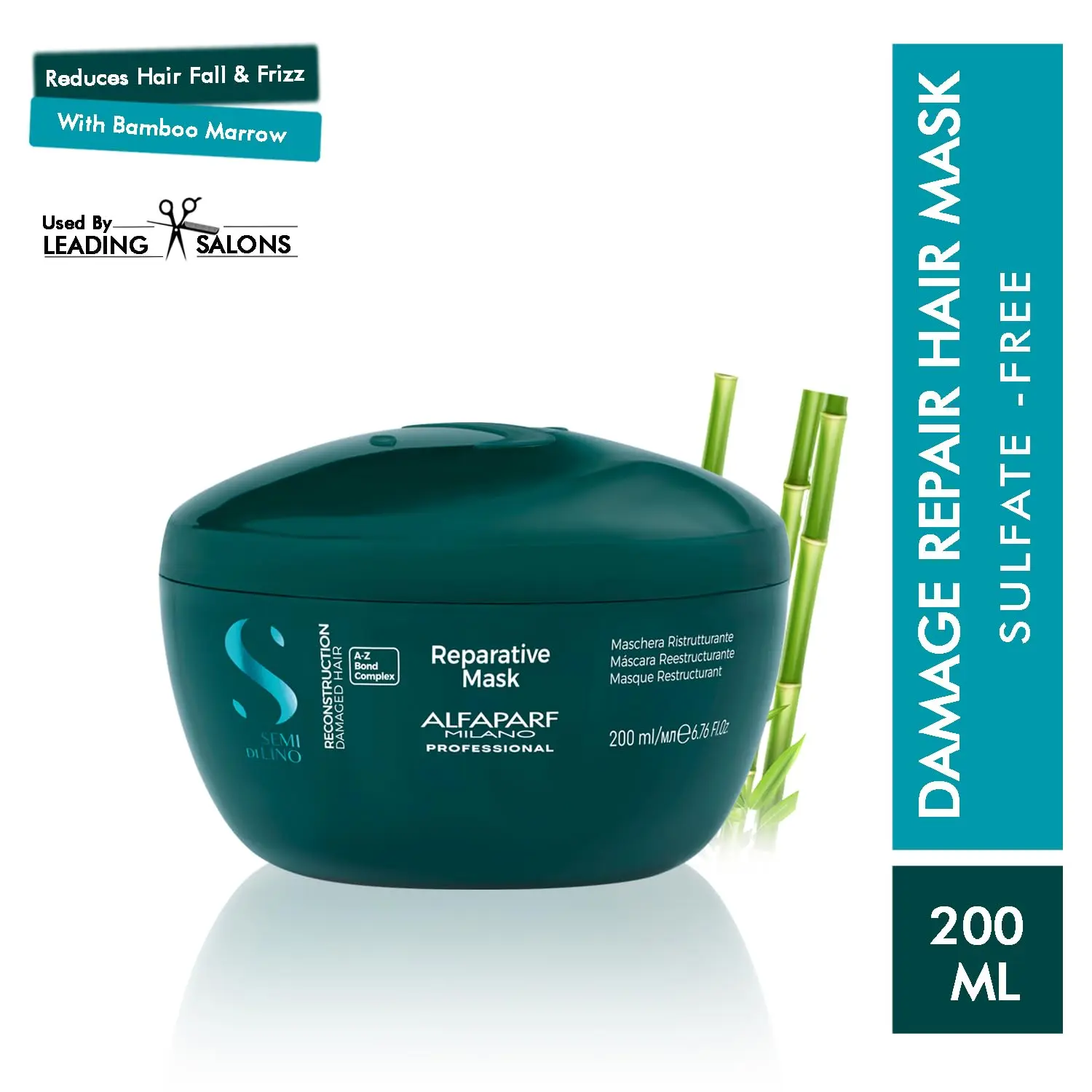 Alfaparf Milano Reconstruction Reparative Mask deeply nourishes and repairs damaged hair, increasing resistance to breakage.