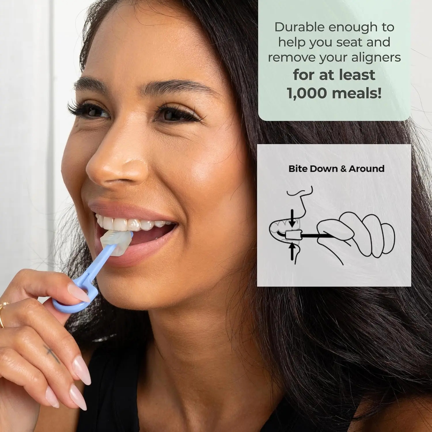 The PUL 2-in-1 aligner tool assists in seating Invisalign aligners and discreetly removing retainers and night guards, helping to keep teeth on track.