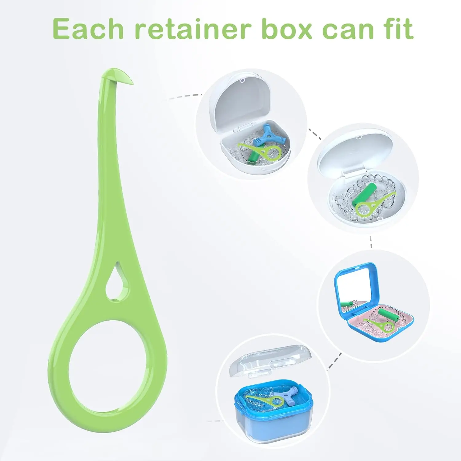 This green ARGOMAX aligner removal tool is designed for easy and hygienic removal of invisible braces, trays, retainers, dentures and aligners.