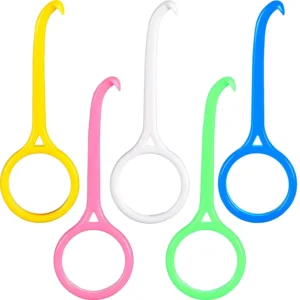 This set of five aligner removal tools in white, yellow, pink, green, and blue helps safely and hygienically remove invisible braces for better oral care.
