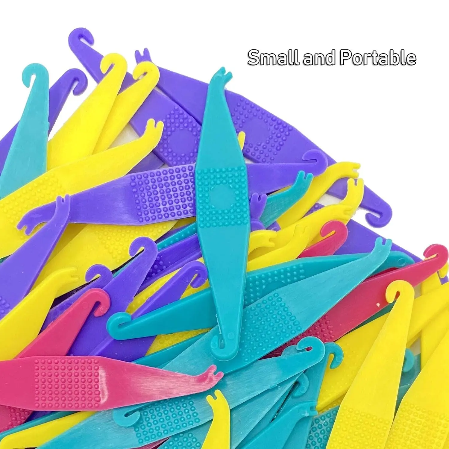 This 12-piece set includes aligner removal tools and elastic placers for comfortable and easy braces care and oral hygiene, featuring durable, food-grade plastic construction.