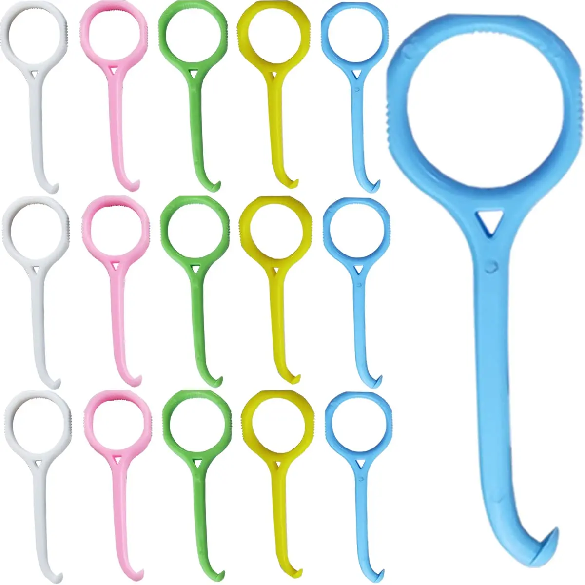 This image shows a set of 15 aligner removal tools in 5 different colors, designed for safely and effectively removing clear aligners.