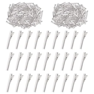 This image shows a kit of 200 metal alligator hair clips in various sizes perfect for hair styling, sectioning, and DIY hair accessories.