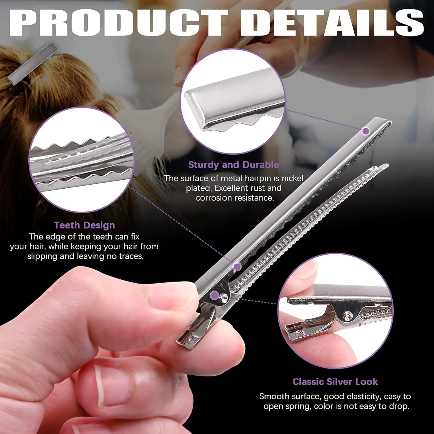 This image shows a kit of 200 metal alligator hair clips in various sizes perfect for hair styling, sectioning, and DIY hair accessories.