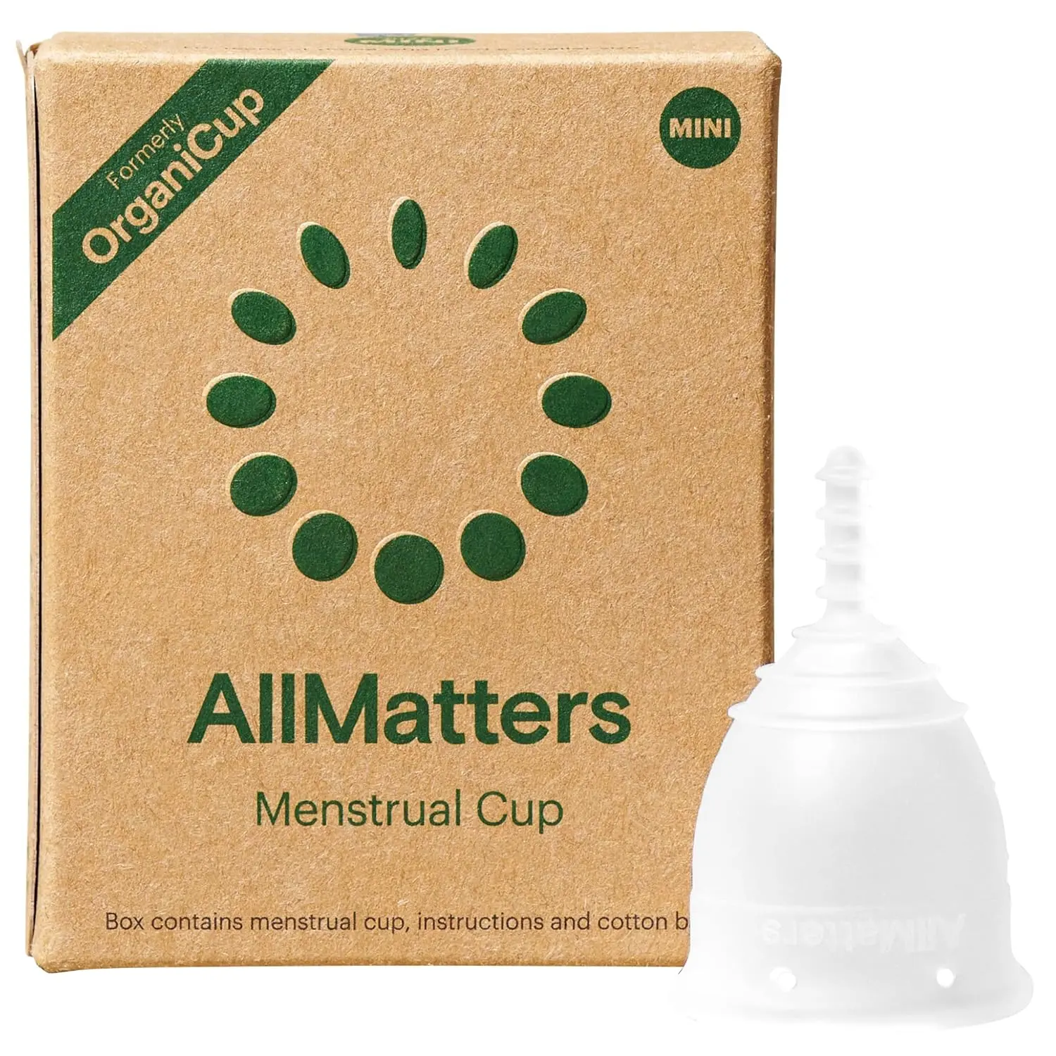 AllMatters Size Mini menstrual cup, formerly OrganiCup, made of soft, medical-grade silicone, ideal for teens or those needing a smaller, allergy-certified period cup.