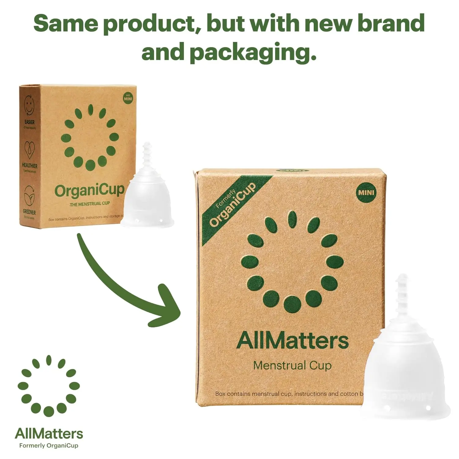 AllMatters Size Mini menstrual cup, formerly OrganiCup, made of soft, medical-grade silicone, ideal for teens or those needing a smaller, allergy-certified period cup.