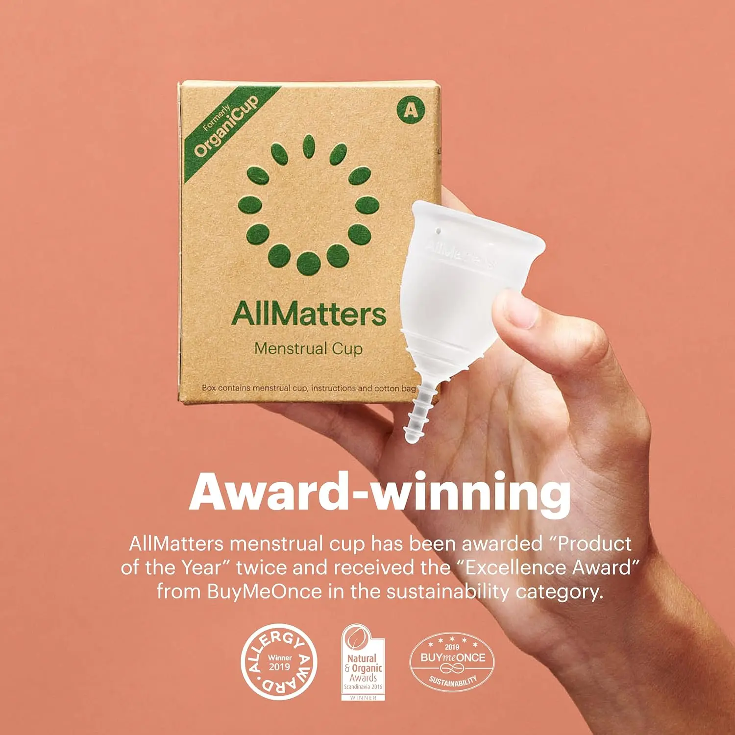 AllMatters Size Mini menstrual cup, formerly OrganiCup, made of soft, medical-grade silicone, ideal for teens or those needing a smaller, allergy-certified period cup.